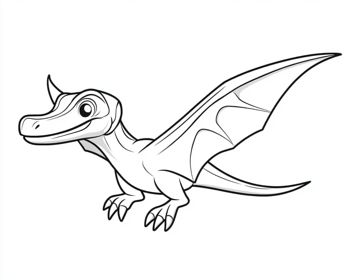 Coloring page of a pterodactyl dinosaur for kids.