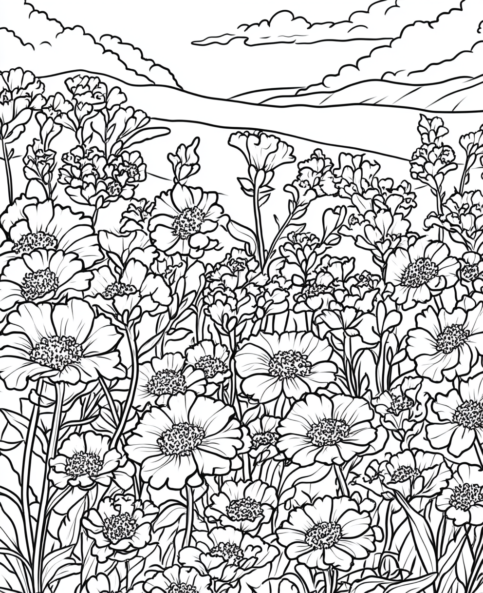 Coloring page of dianthus flowers for adults to relax.