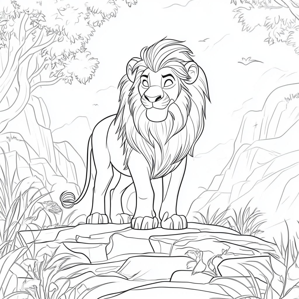 Coloring page of iconic Lion King scene.