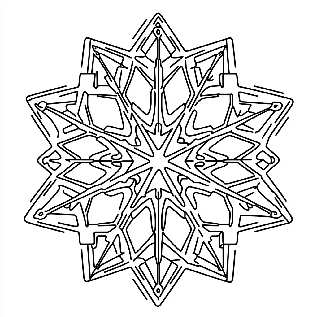 Coloring page of symmetrical snowflake for beginners.