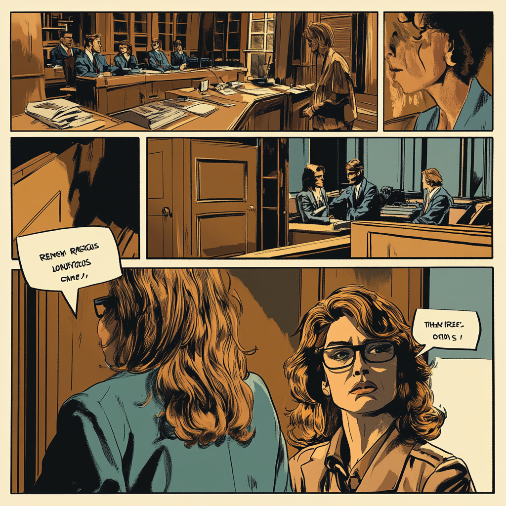 Comic page showcasing 1977 Renee Richards court case drama.