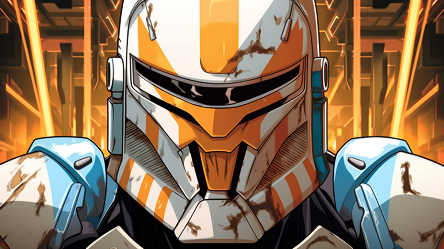 Commander Cody in battle, fierce and determined