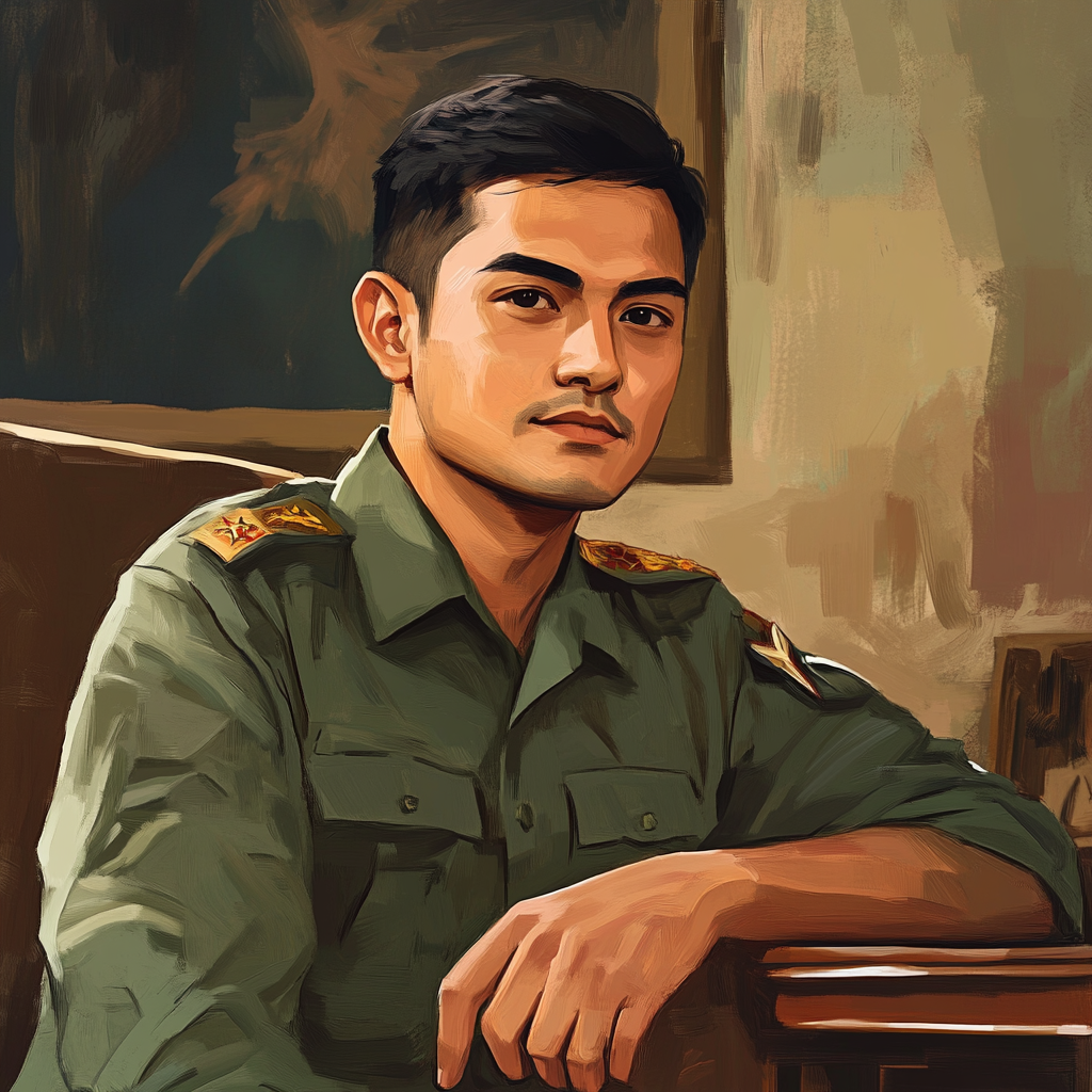 Communist dictator's official portrait: young man in office.