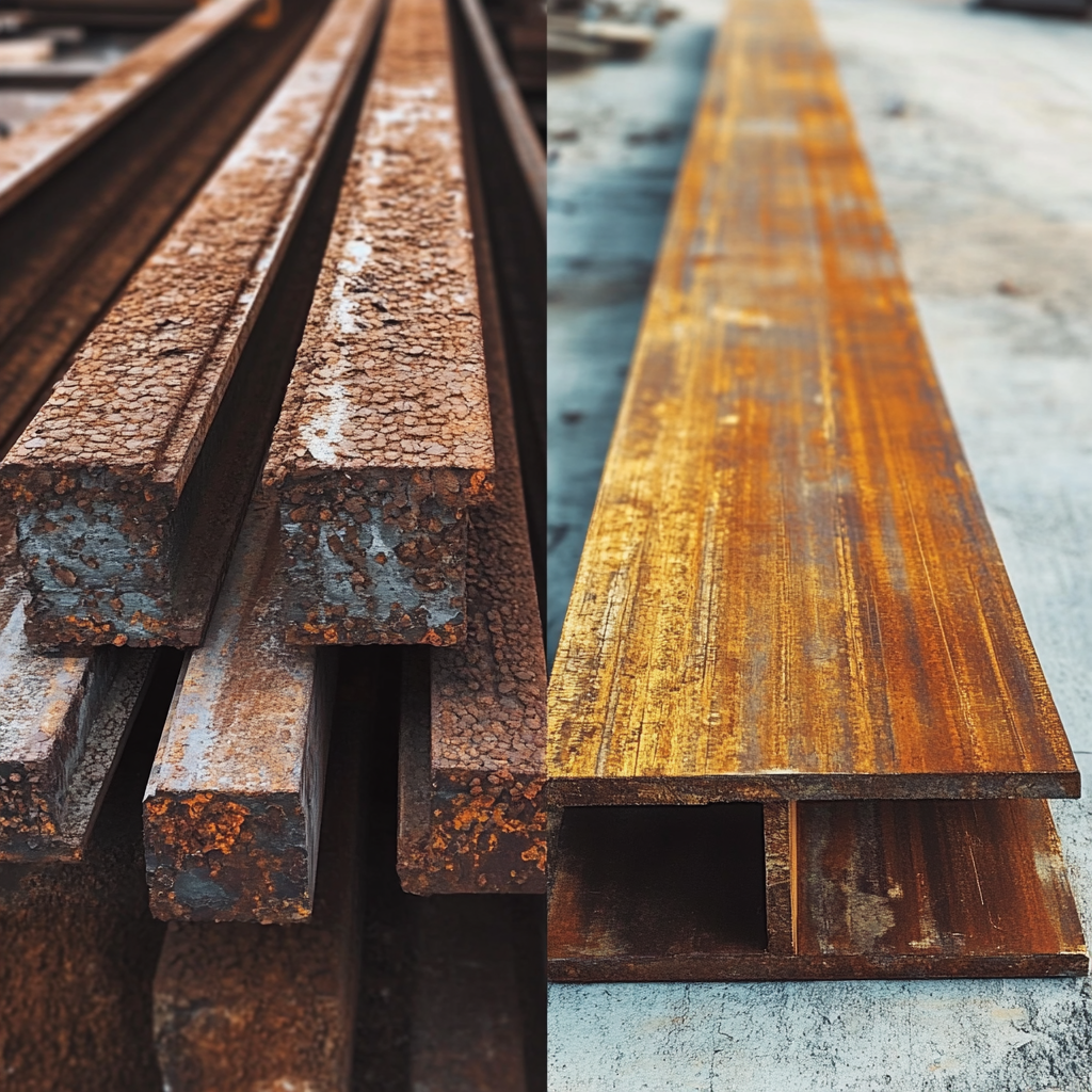 Comparison: Old rusty steel vs. new eco-friendly steel.