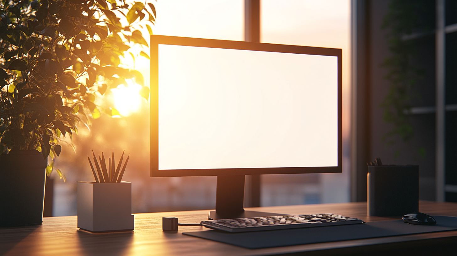 Computer monitor on desk in executive office.