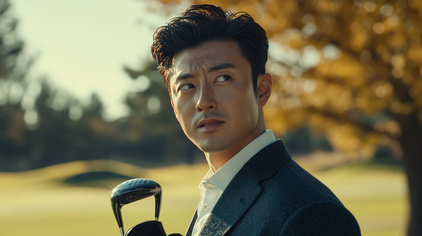 Concerned 40s Korean Golfer at Entrance