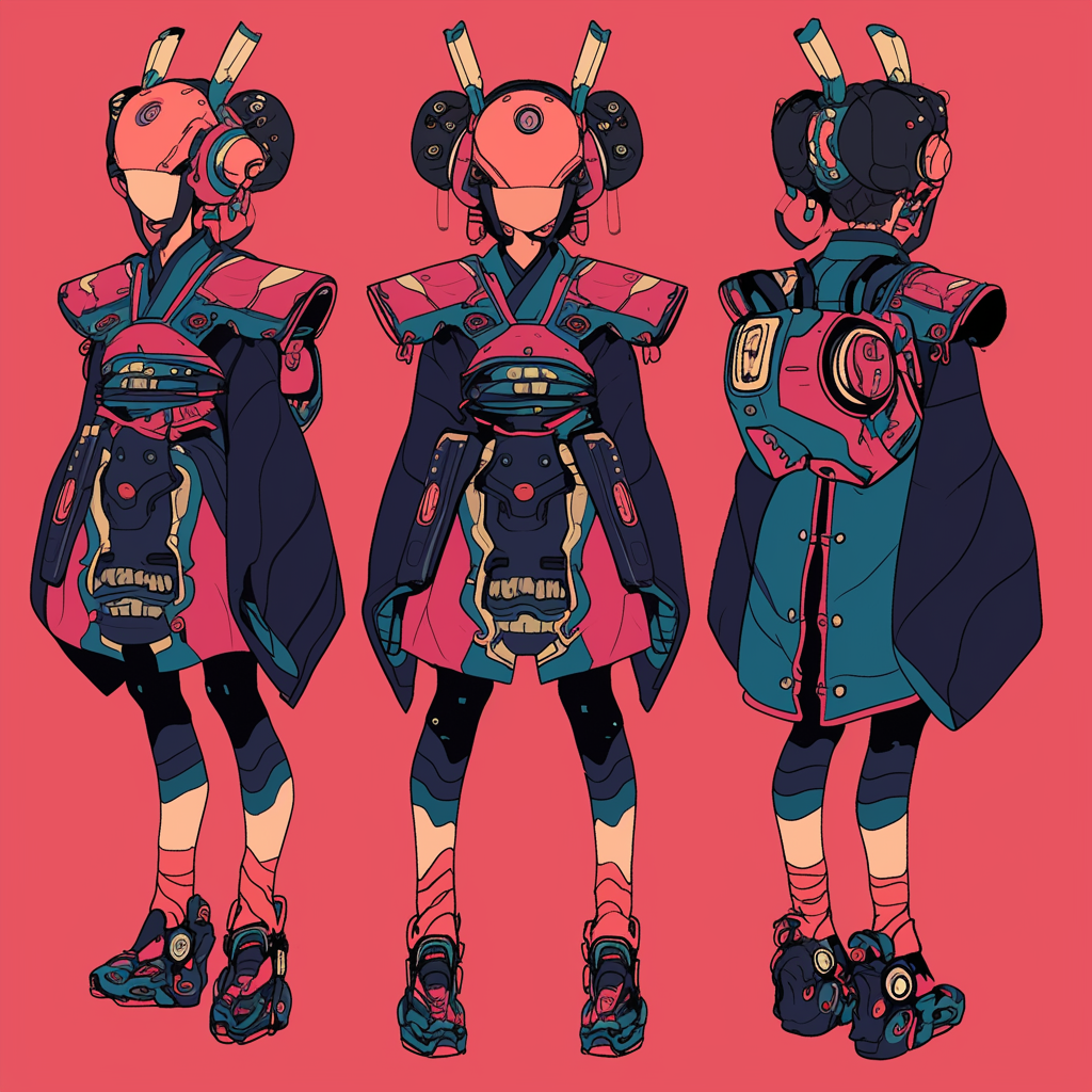 Confident Cyberpunk Samurai Girl in Unique Attire