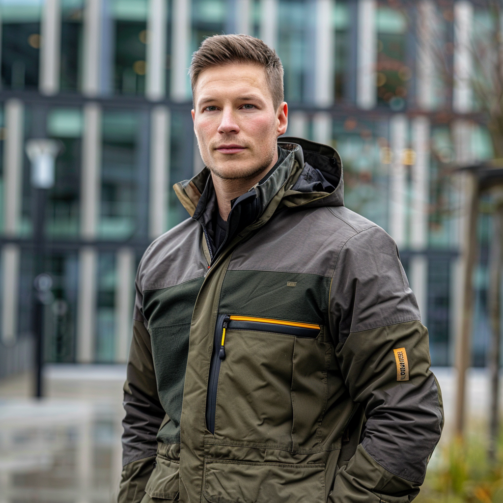 Confident German Man in Stylish Outdoor Jacket Outside