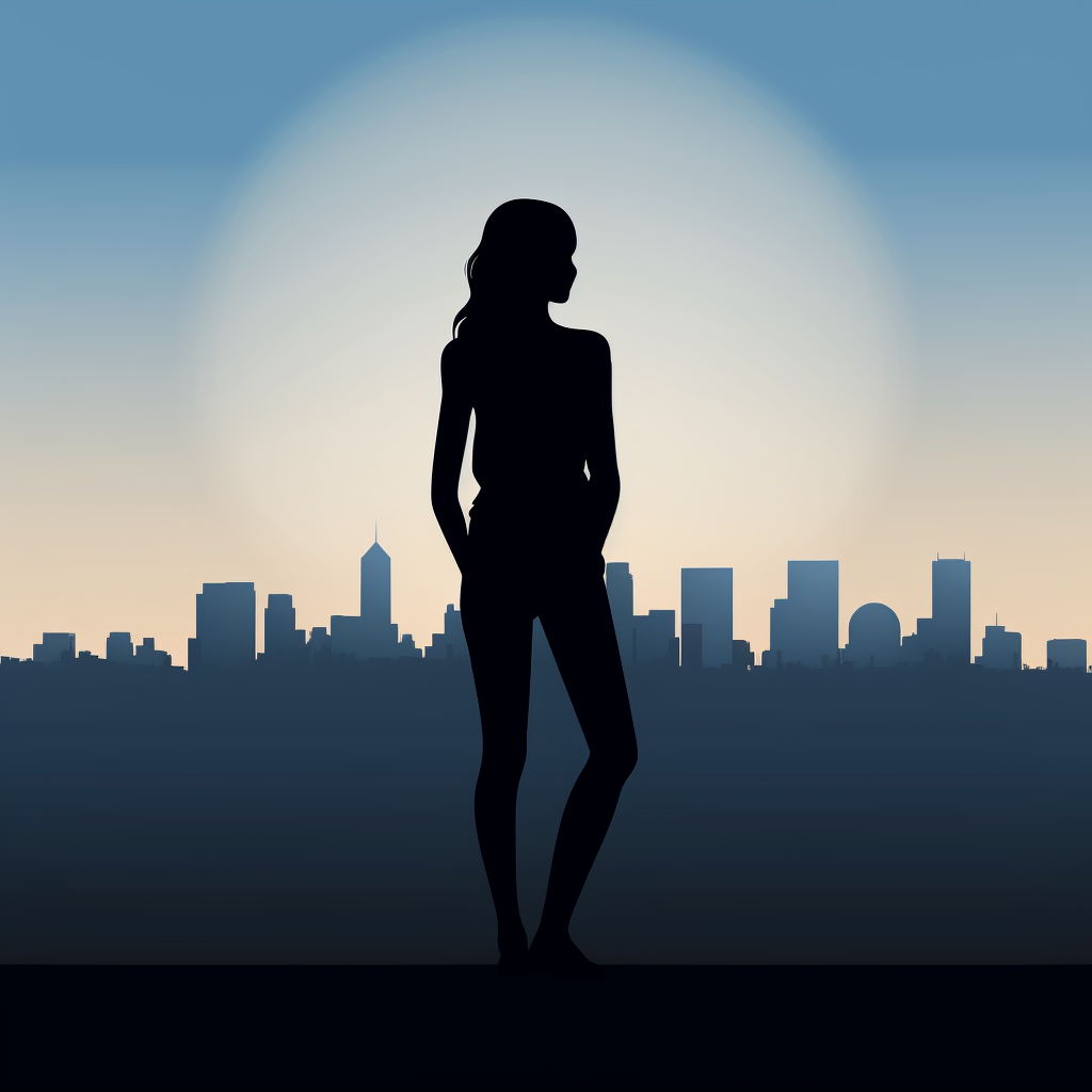 Confident girl staring at skyline in silhouette vector