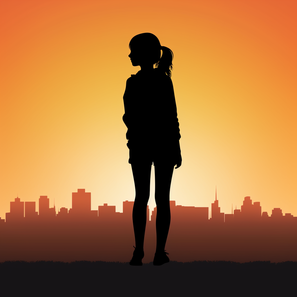 Confident young girl silhouette looking towards horizon