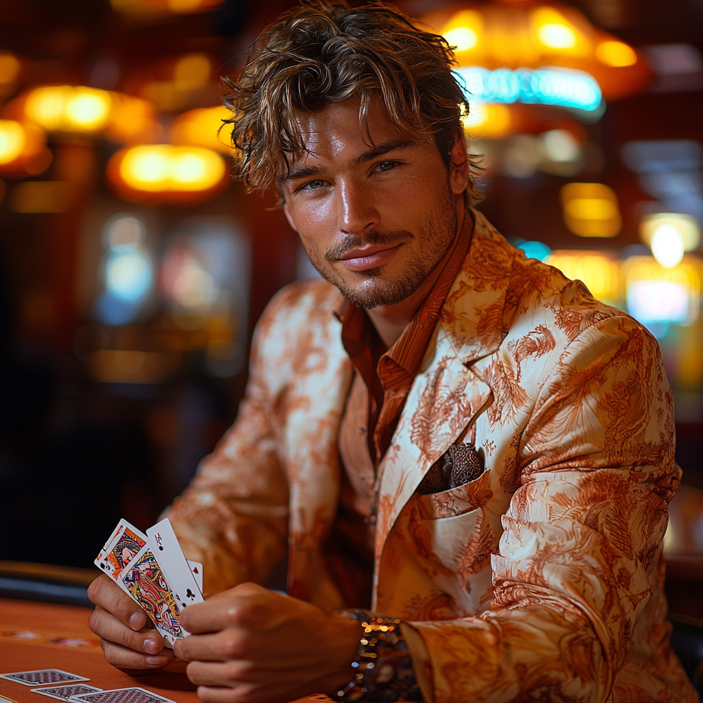 Confident young man at stylish poker table.