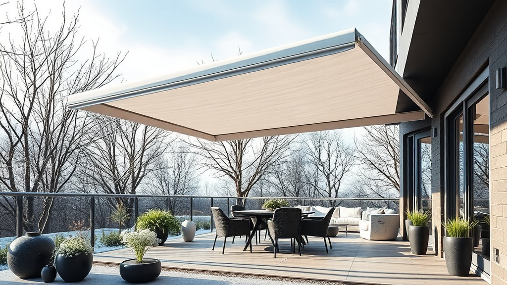 Contemporary Patio Terrace with Roller Awning in Cold Spring