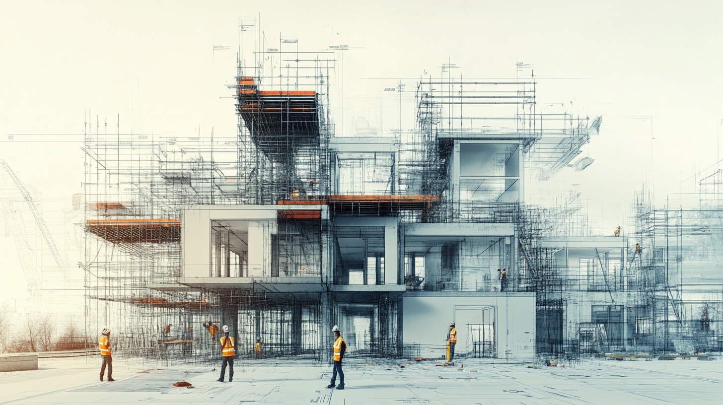 Contrasting blueprints with real-life construction on site.