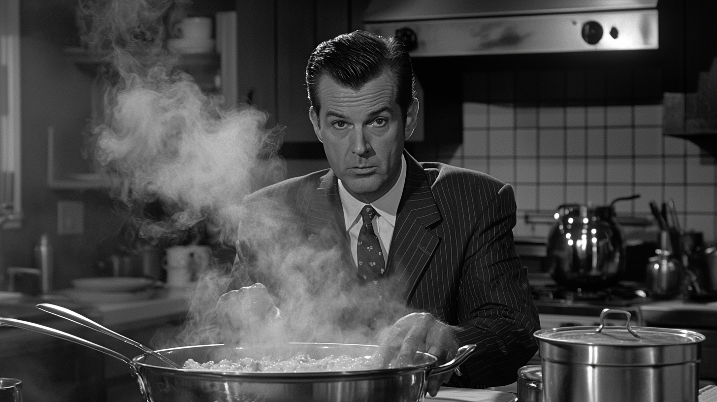 Cooking Bob Dobbs realizes he is quantum superposition.