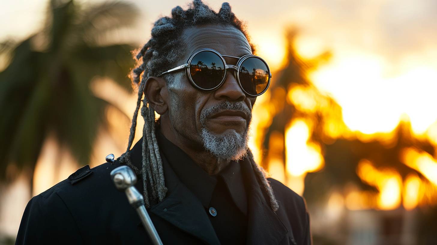 Cool Blind Jamaican Voodoo Priest with Silver Dreads