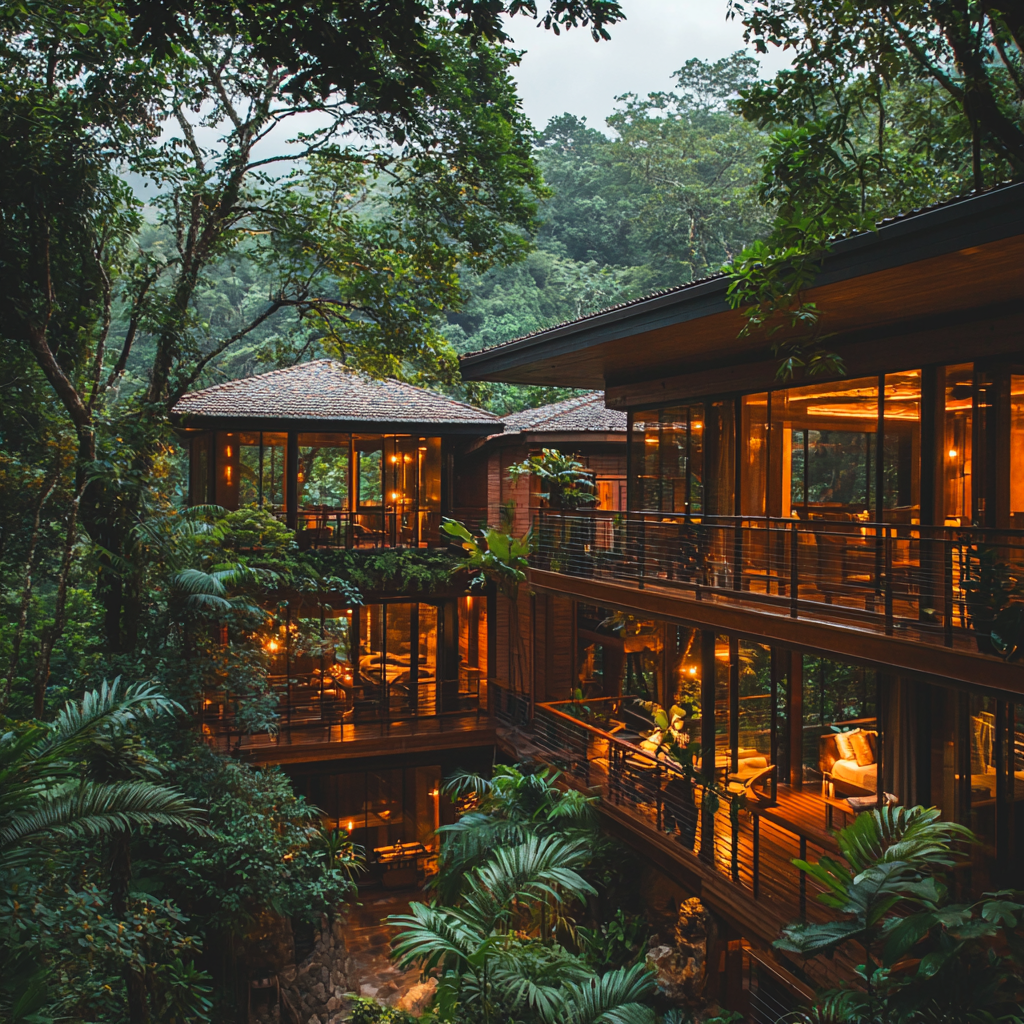 Cosy, romantic tree house hotel in lush rainforest.