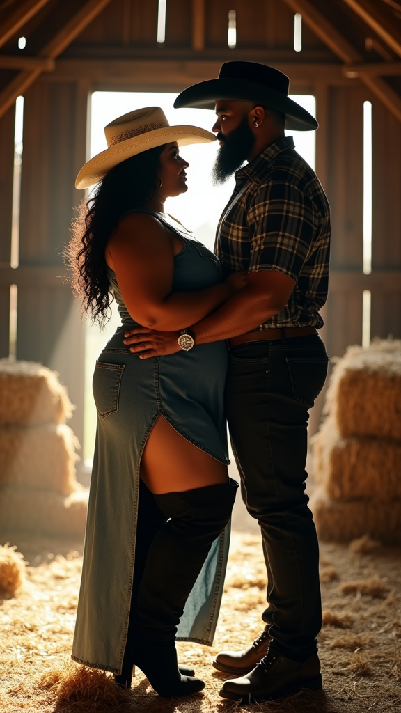 Cowboy Couple's Silhouette in Rustic Barn