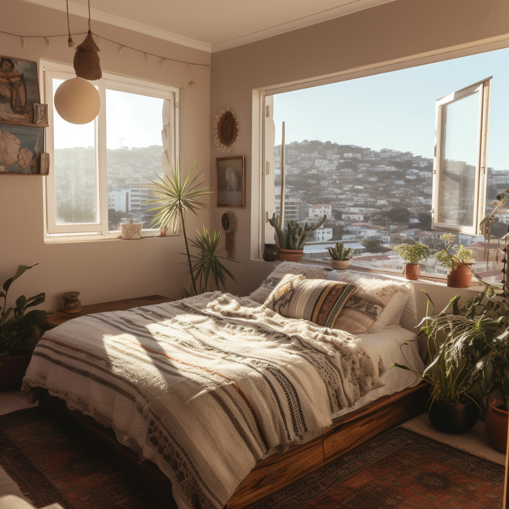 Cozy Bedroom Overlooking Mediterranean Cityscape with Stunning View