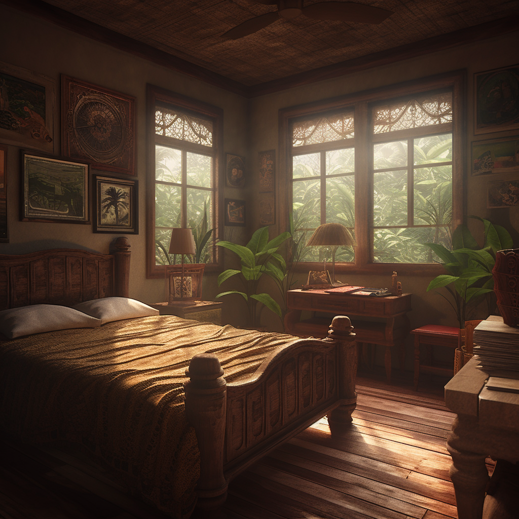 Cozy Bedroom in Industrialized Jungle City, Amazonian Influence