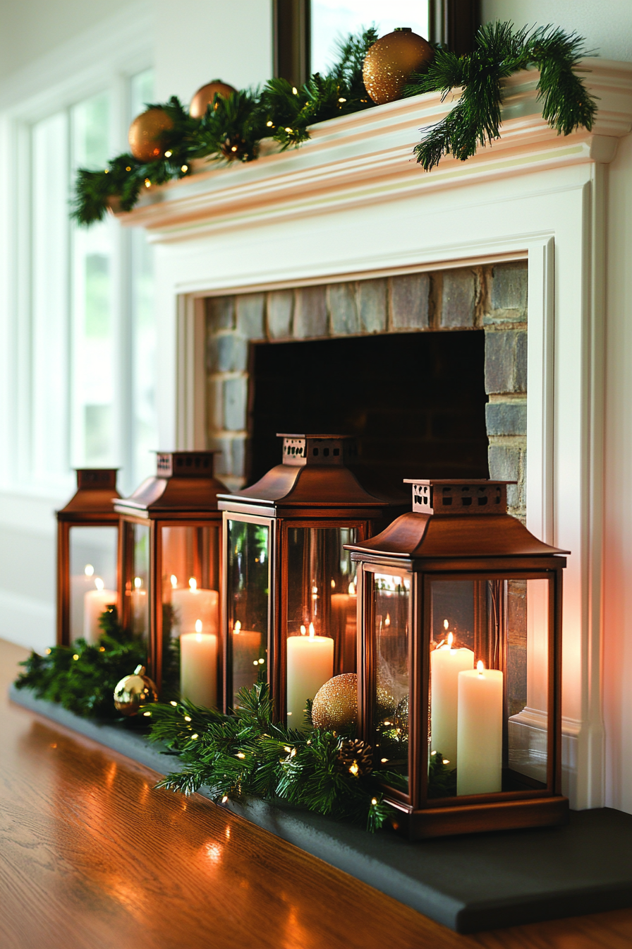 Cozy Christmas Fireplace with Lantern Glow.