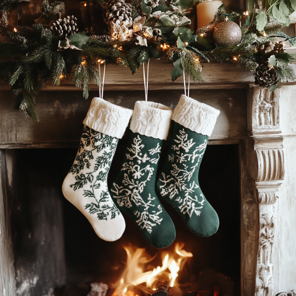 Cozy Christmas Socks Hanging on Fireplace