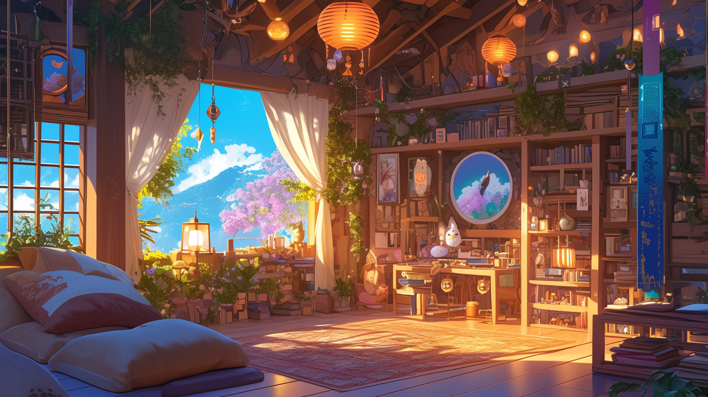 Cozy Fantasy Room, Ghibli Style, Enchanting Atmosphere