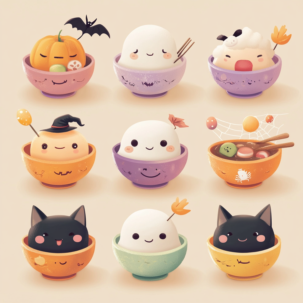 Cozy Halloween icons in soft pastel colors