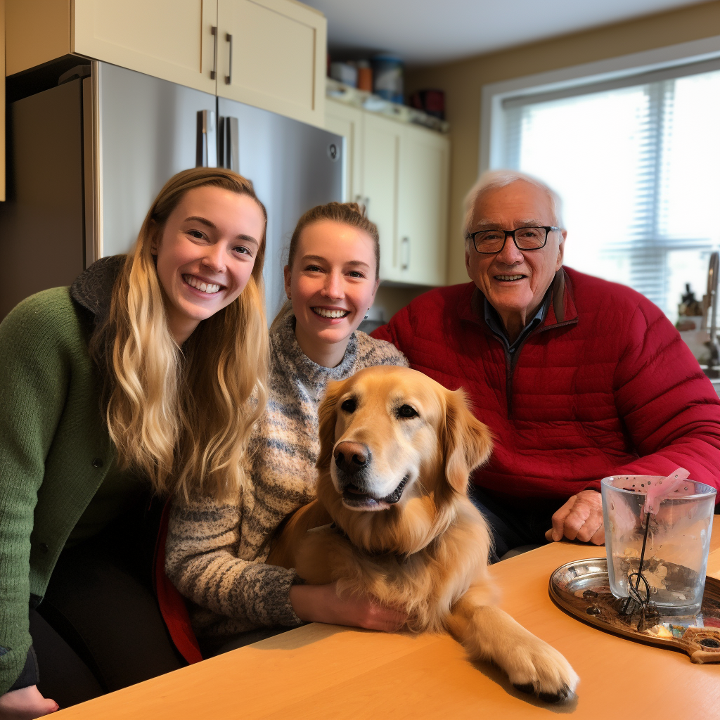 Cozy Kitchen with Woman, Man, and Dog