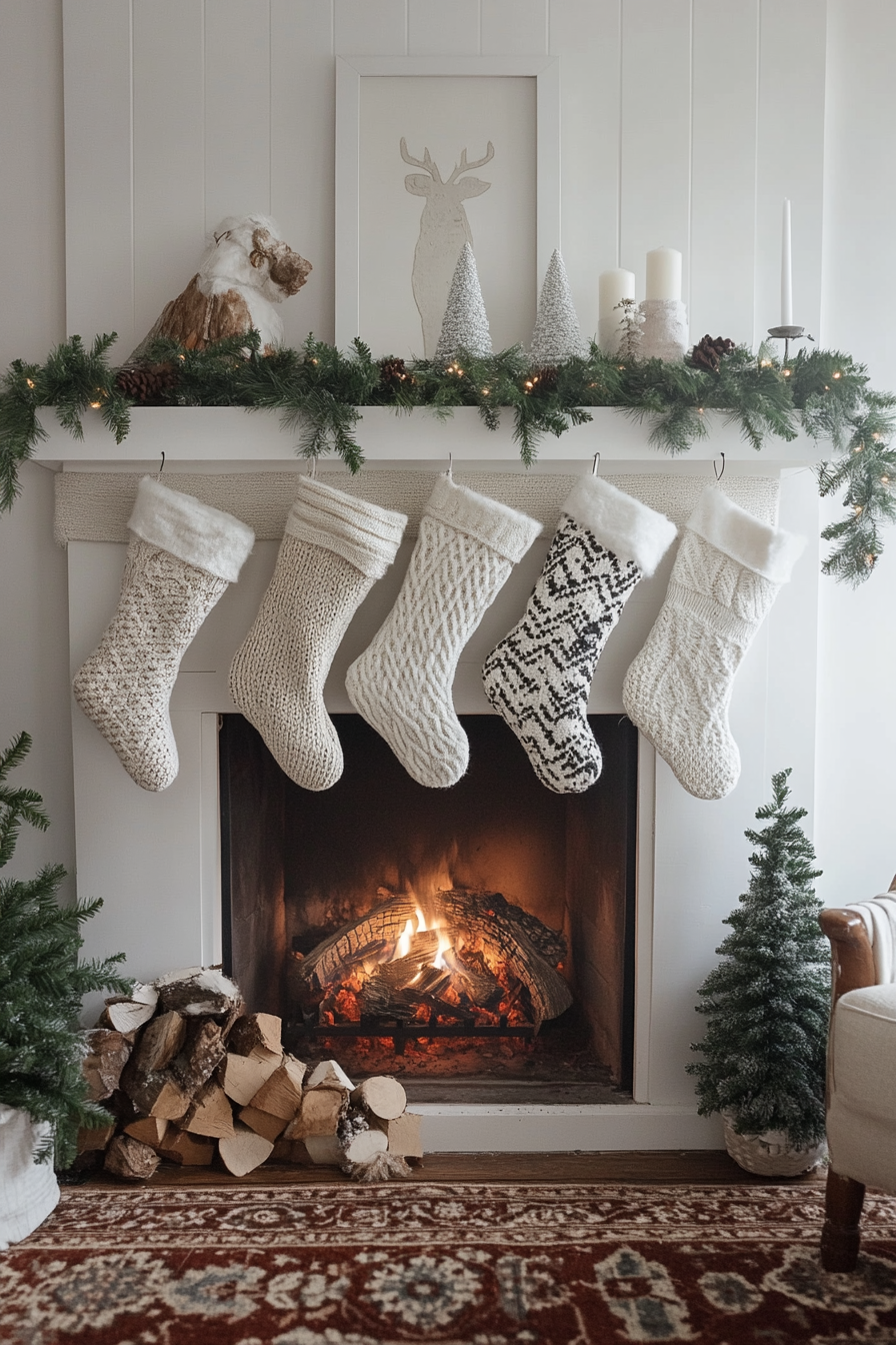 Cozy Knit Stockings Warmly Decorate Holiday Fireplace