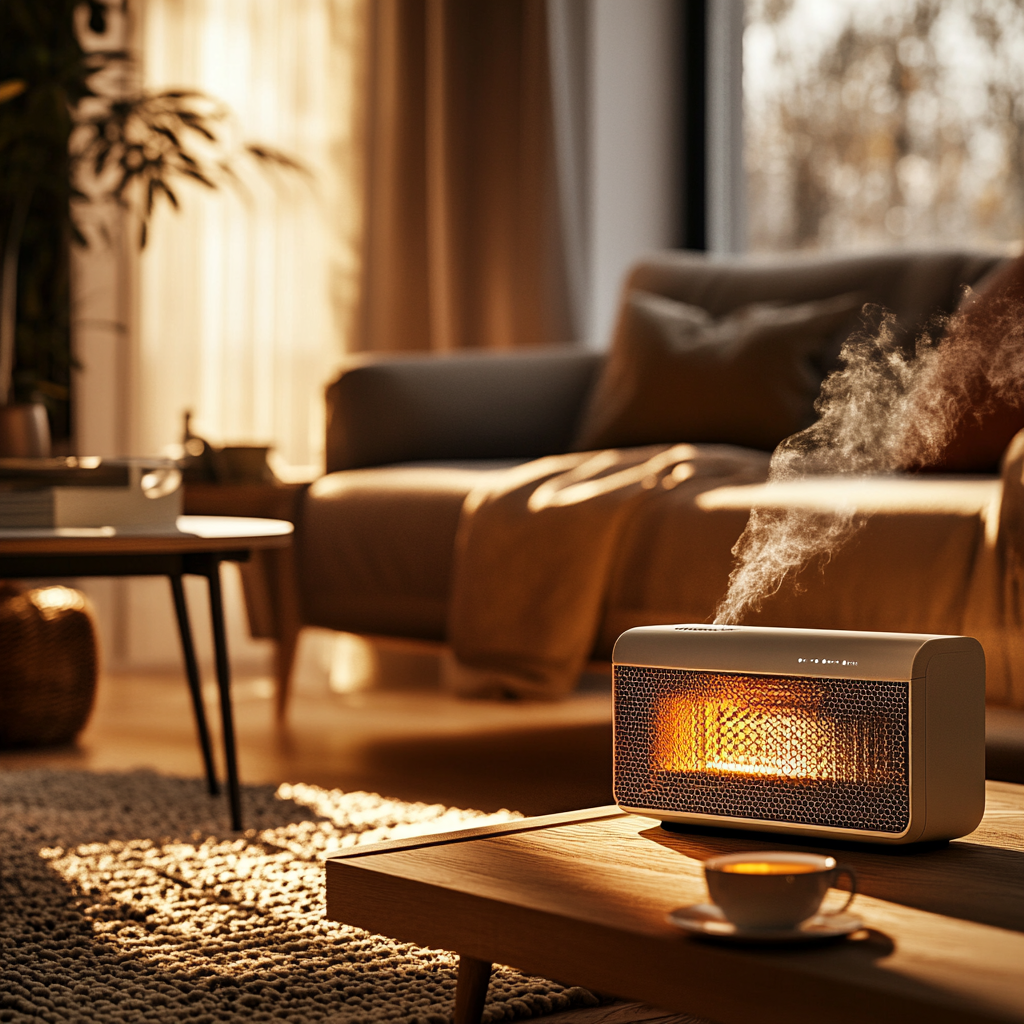 Cozy Living Room with Heater, Sofa, Tea