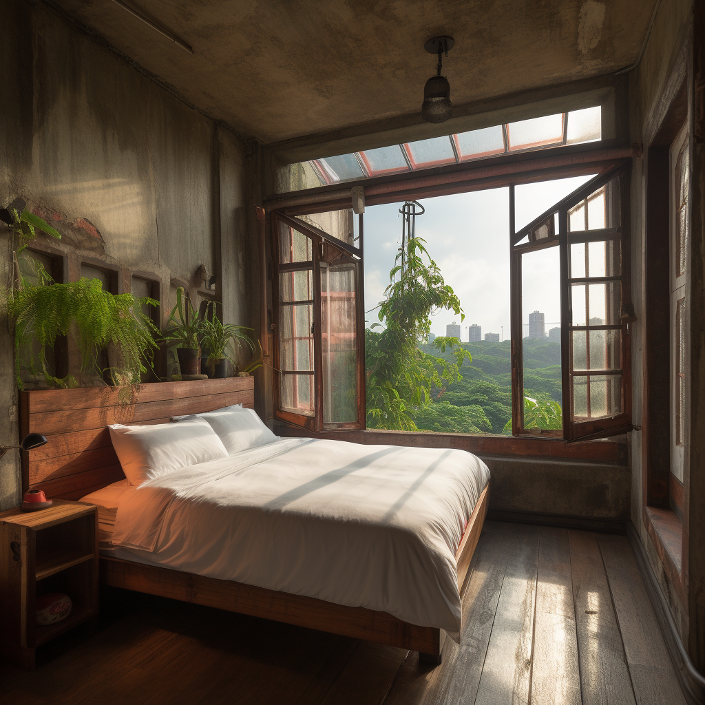 Cozy Top-Floor Bedroom Overlooking Industrial Jungle City