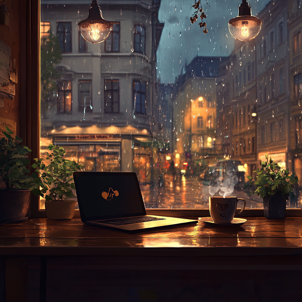 Cozy Viennese café in Ghibli animation style, warm lighting