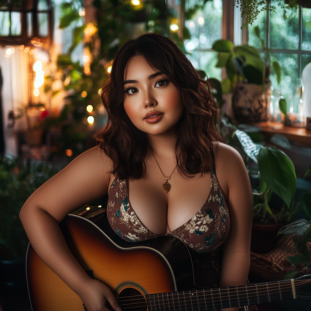 Cozy gamer profile with guitars, plants, and filipina beauty.