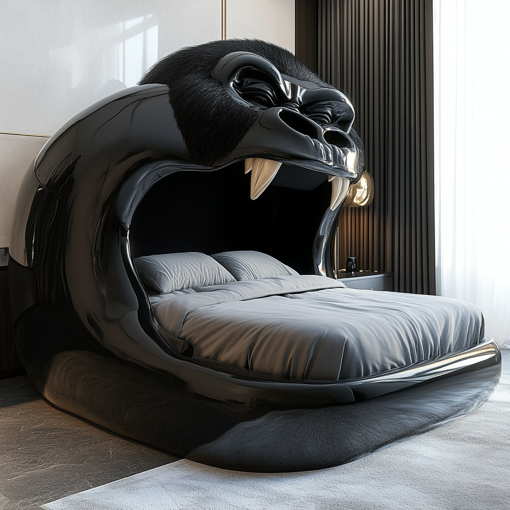 Cozy gorilla-faced bed in modern bedroom