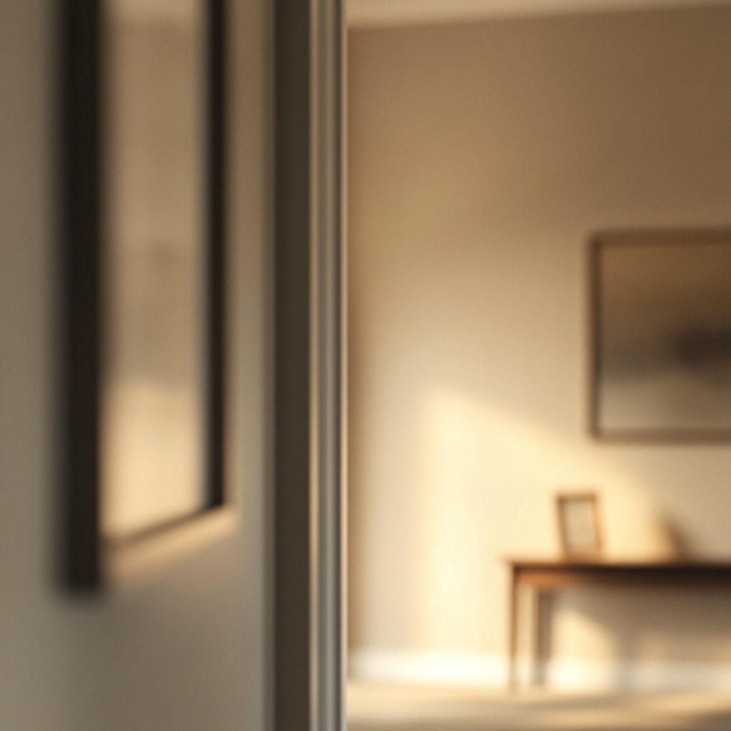 Cozy hallway with clean white wall and soft lighting.