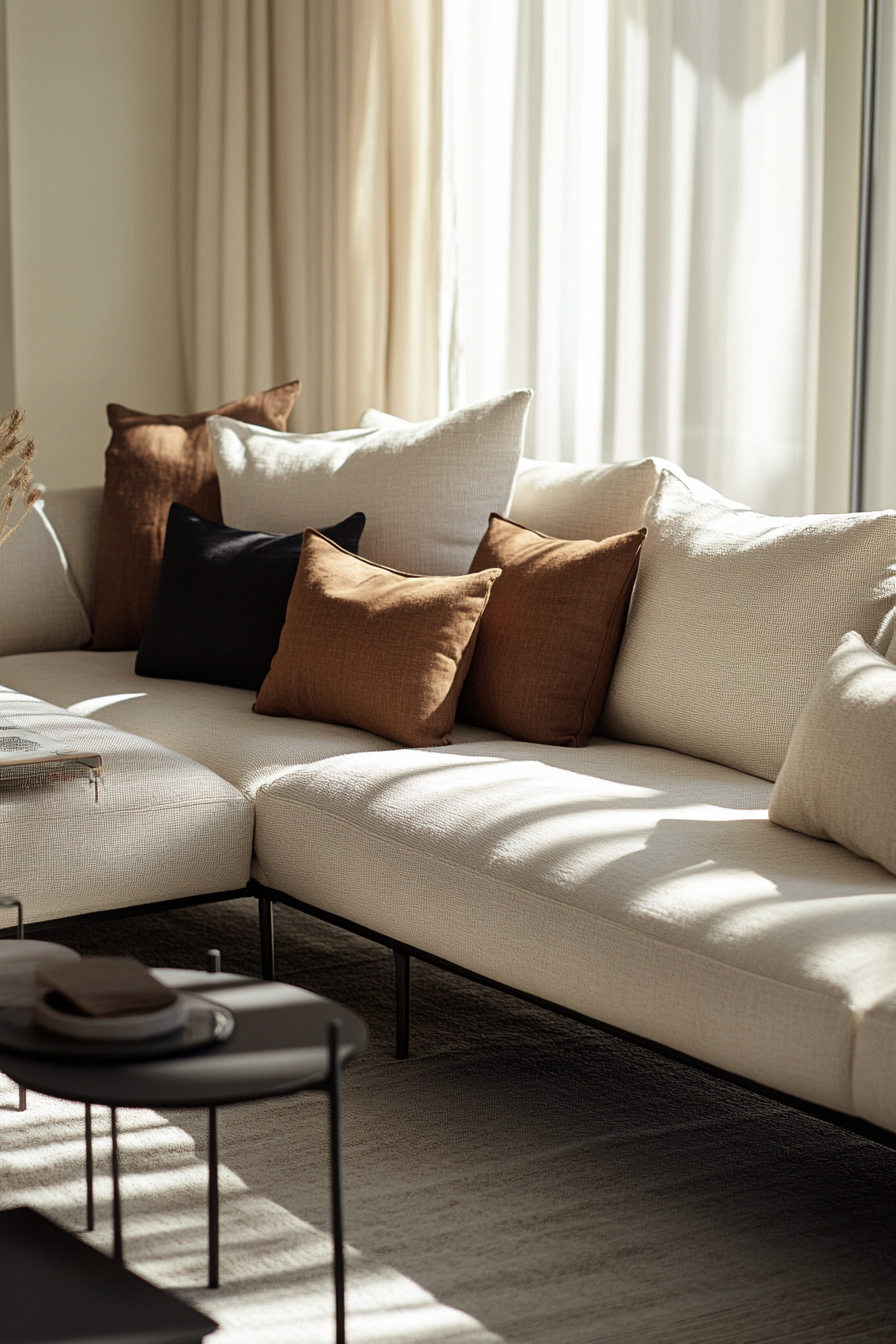 Cozy living room with corner sofa and pillows