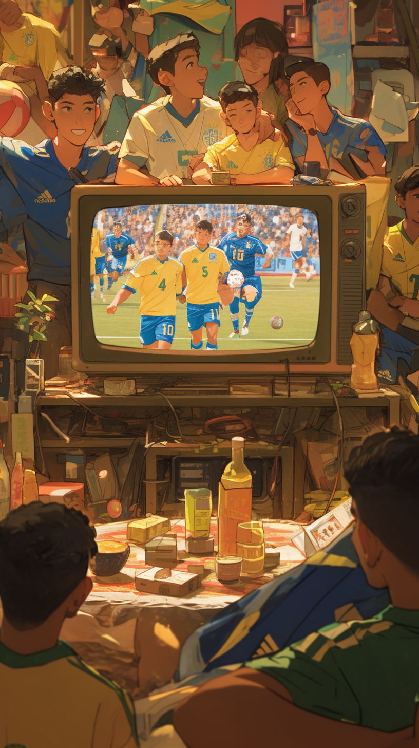 Cozy living room with vintage TV showing Club América soccer manga.