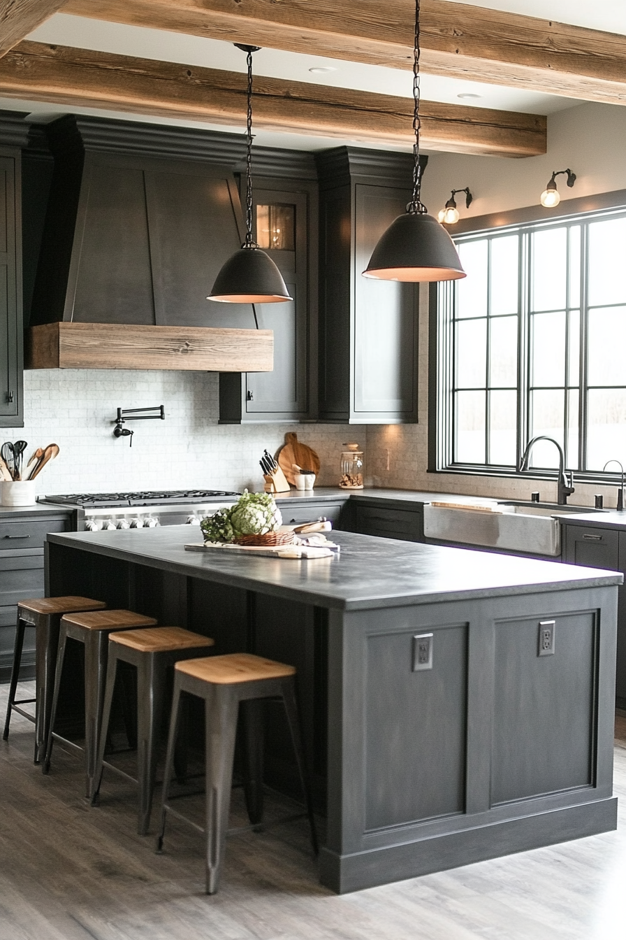 Cozy modern kitchen with Coal Comfort cabinets.