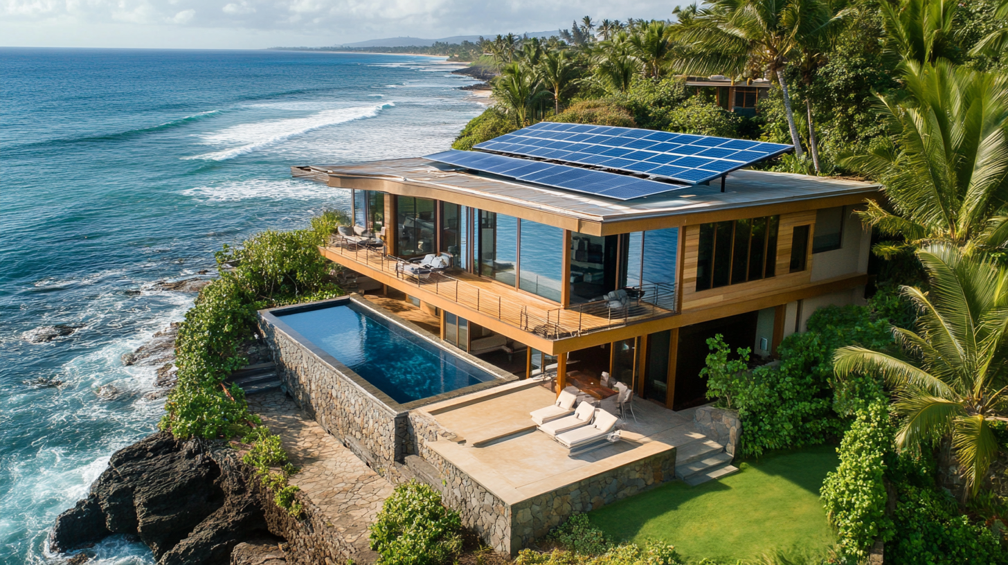 Cozy ocean-front house with solar panels and stone basement