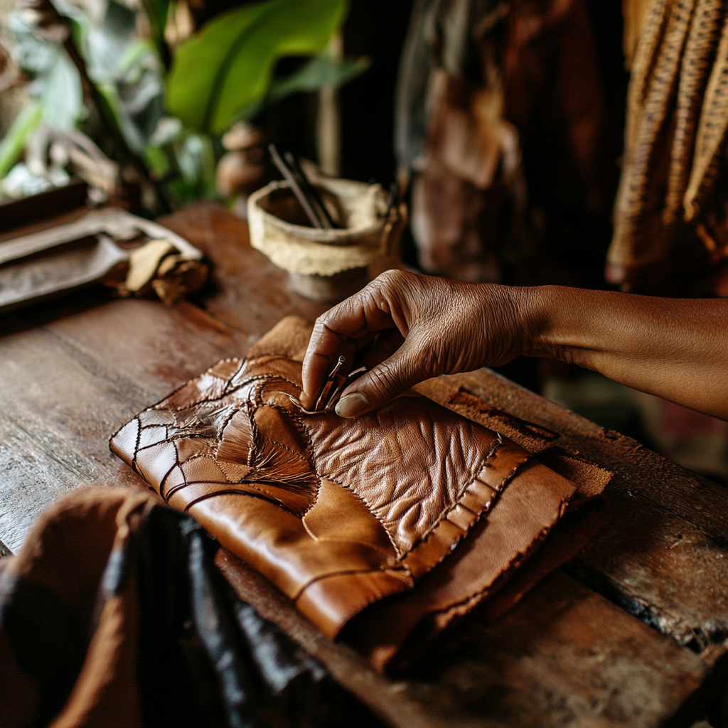 Crafting luxury leather bags in rustic Nicaraguan workshop.