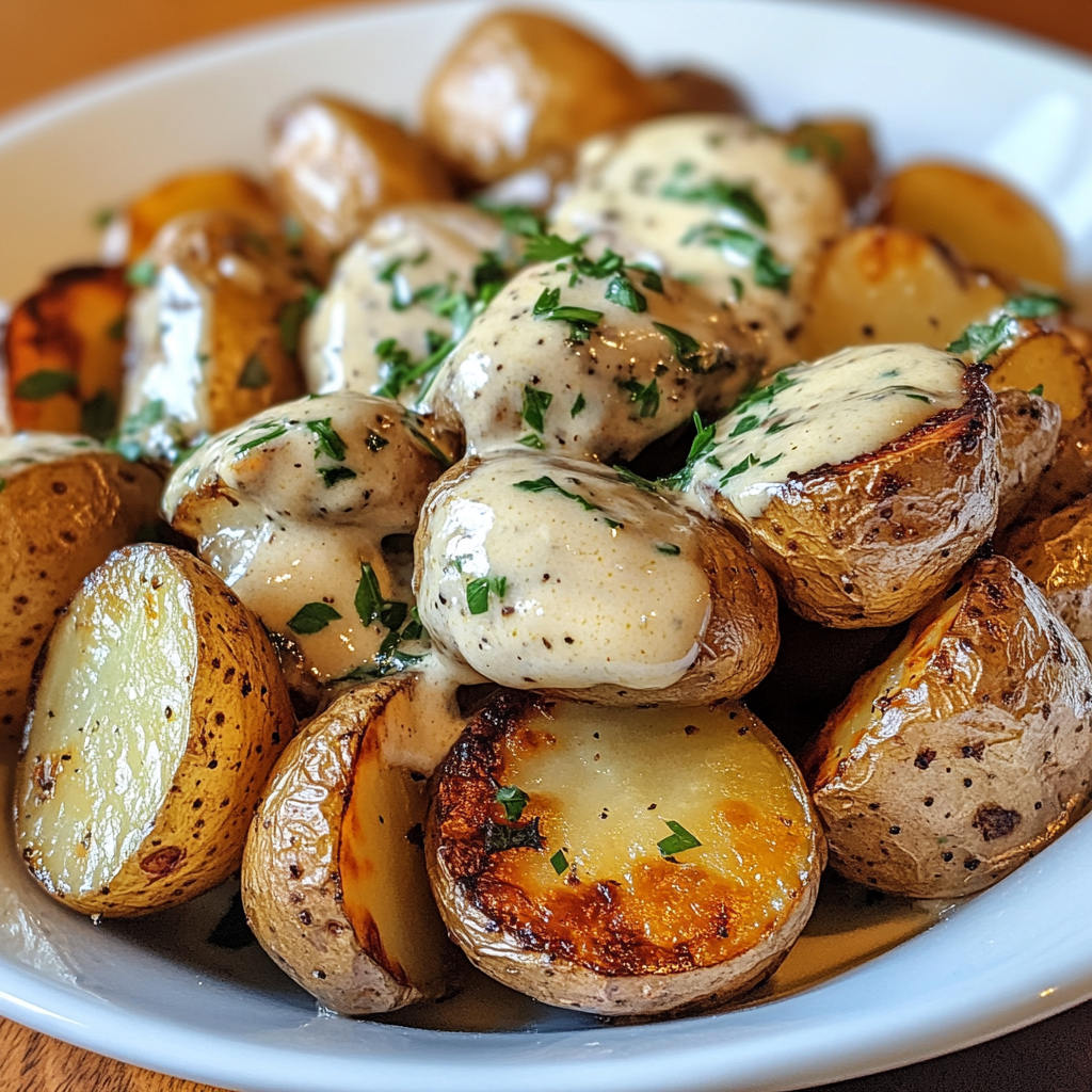 Creamy Garlic Baby Potatoes with Fresh Parsley Sprinkled Top