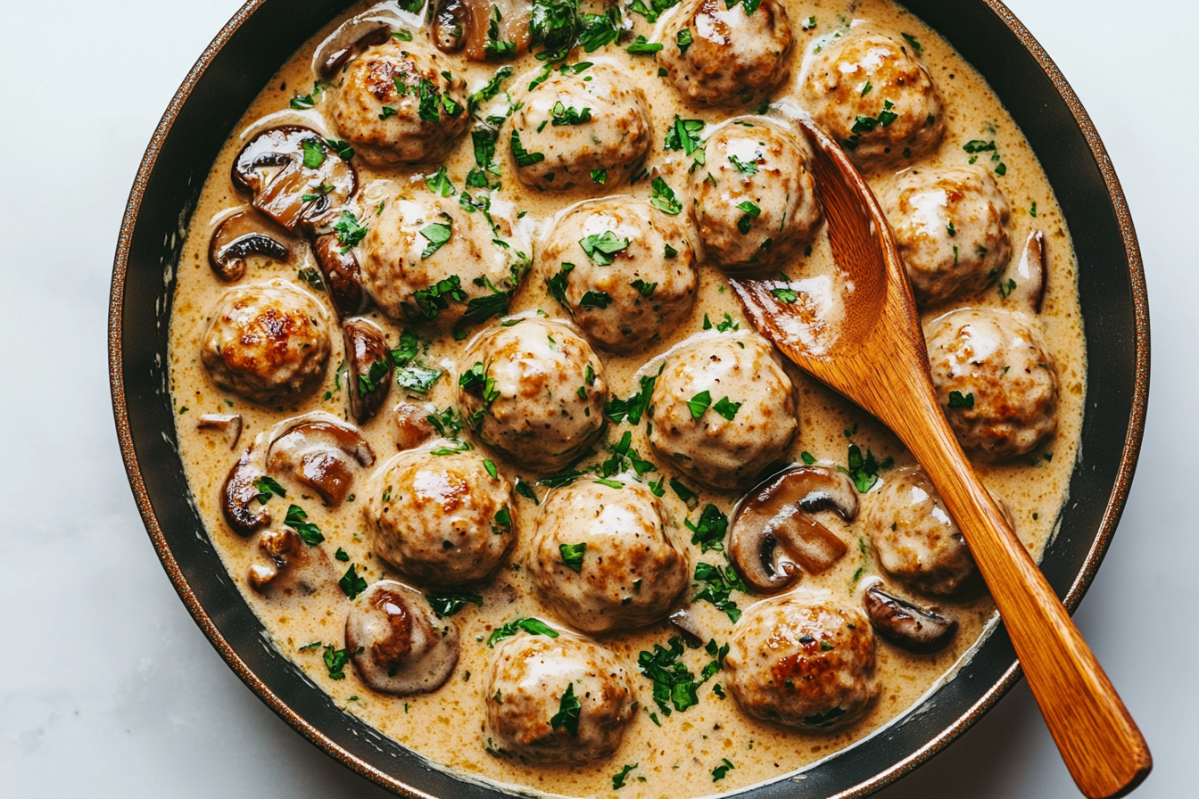 Creamy Garlic Parmesan Mushrooms Top View Shot