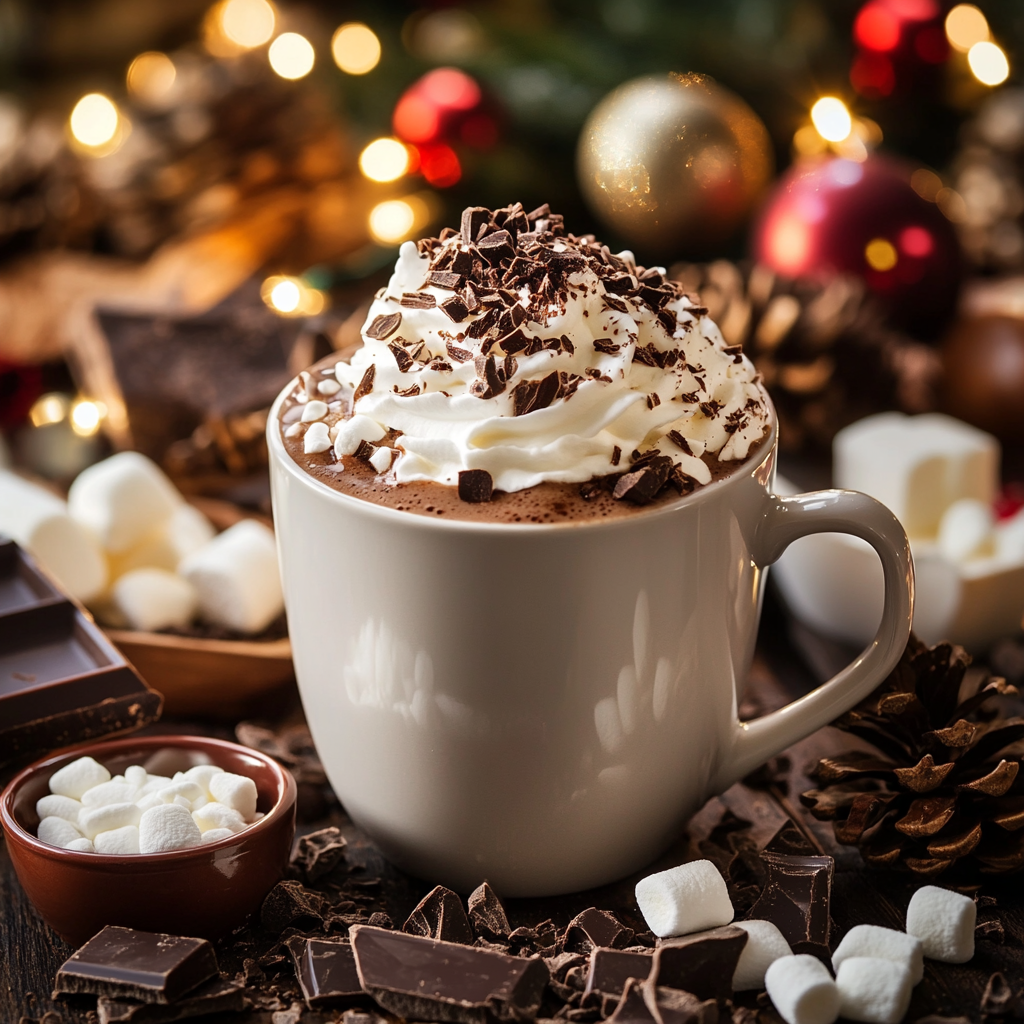 Creamy Hot Chocolate in Cozy Christmas Setting