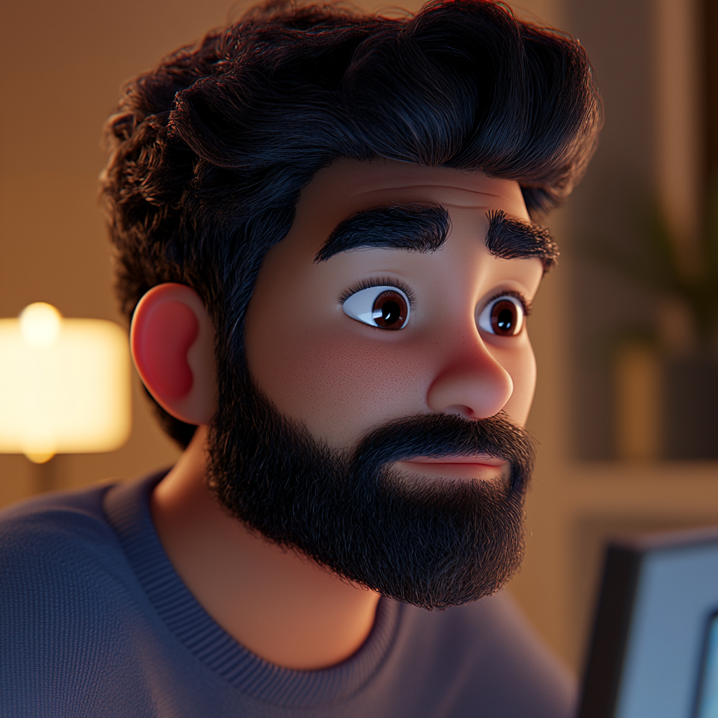 Create 3D Pixar character of happy Hispanic man.