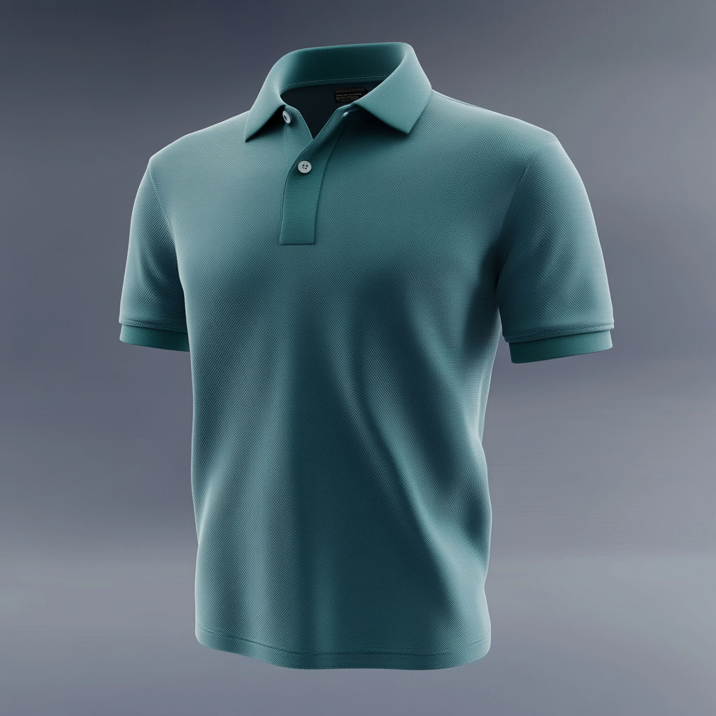 Create 3D men's polo with unique placket, textured fabric.