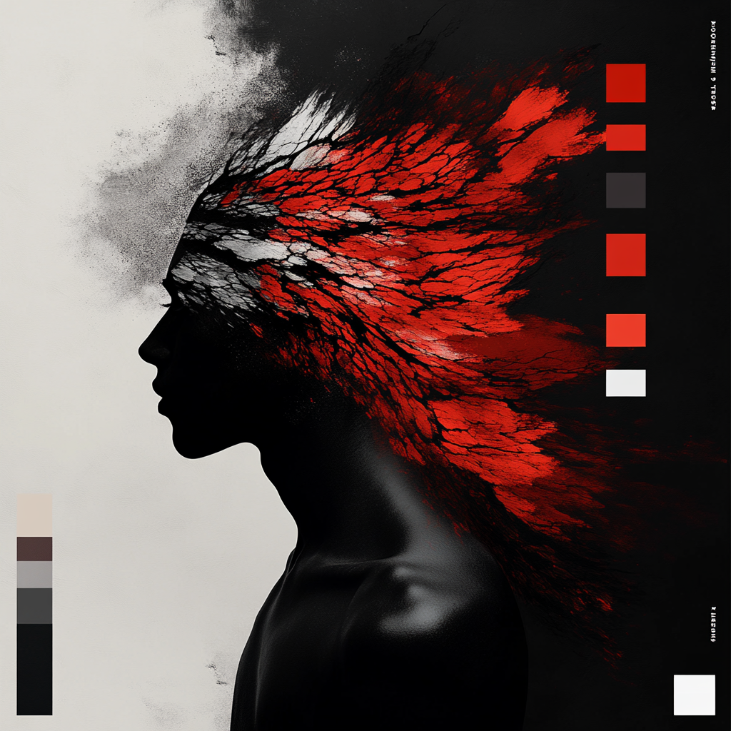 Create Color Palette for 'Seven Films' with Vibrant red, Deep black, and White.