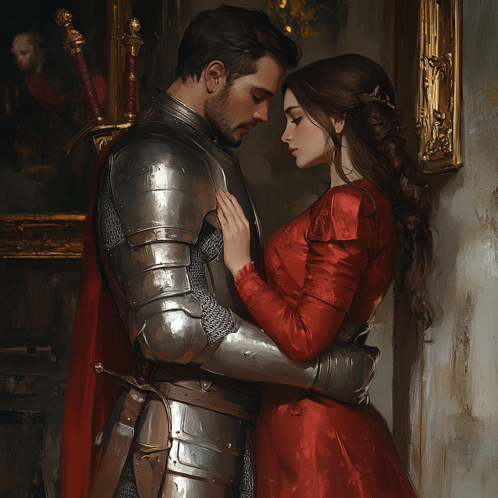 Create WLOP-style image of knight and woman.