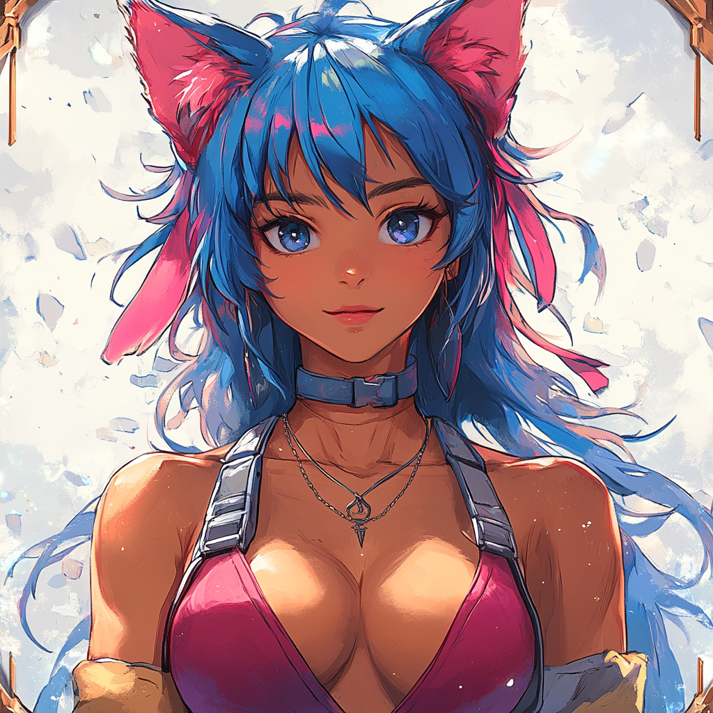 Create anime-style trading card with pastel colors and cat ears.