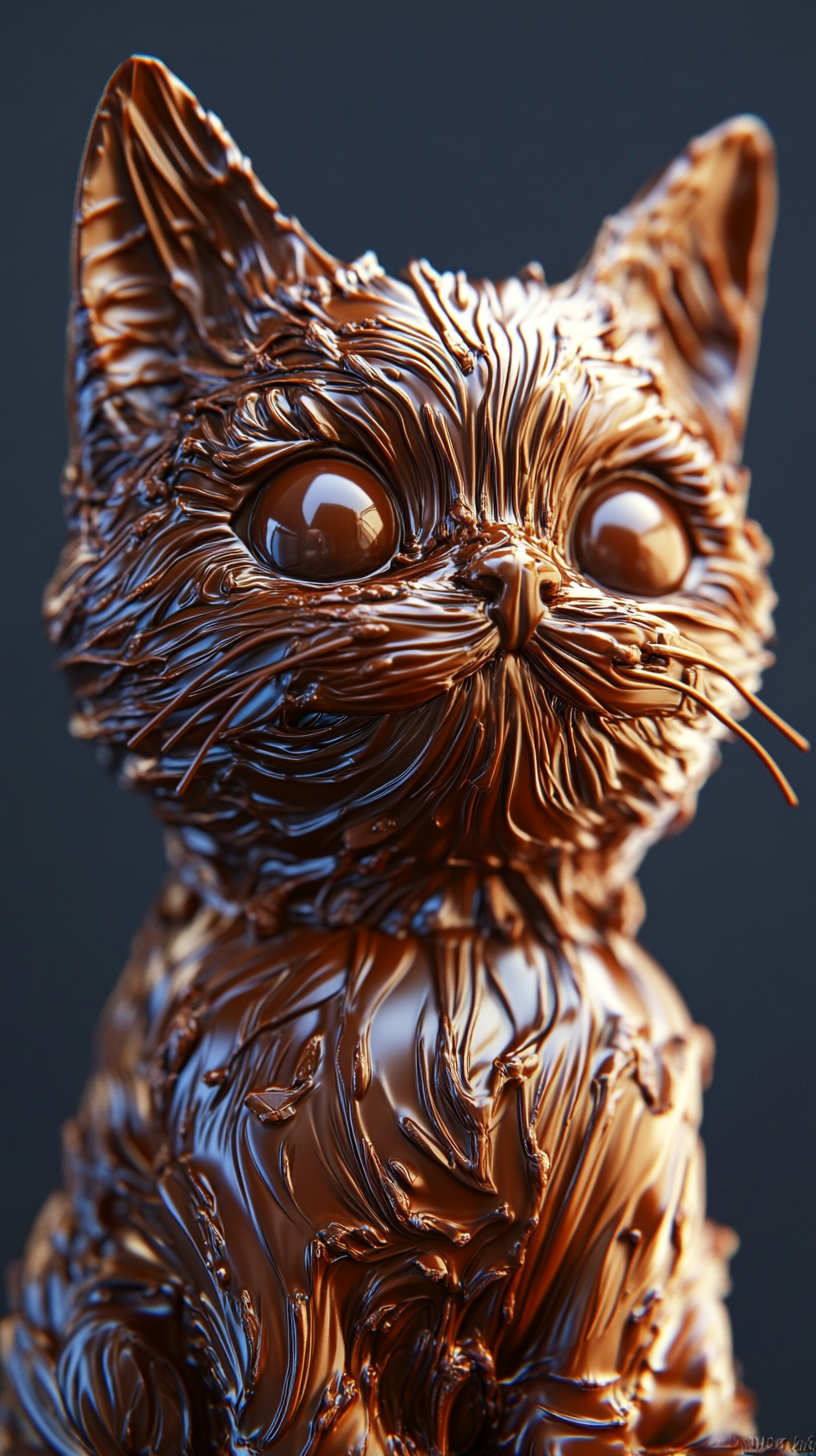 Create cat sculpture from Kinder Bueno bars, realistic details.