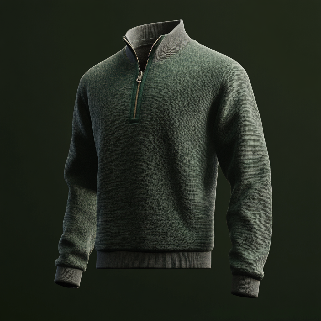 Create realistic 3D textured dark green quarter zip